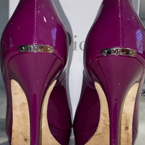 MISS DIOR Logo Classic Peep Toe Pumps Patent Leather Platform Stiletto High Heel - Picture 1 of 16